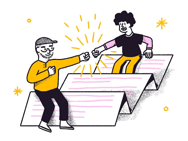 Illustration of people collaborating on document